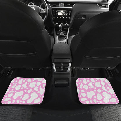 White And Pink Cow Print Front and Back Car Floor Mats