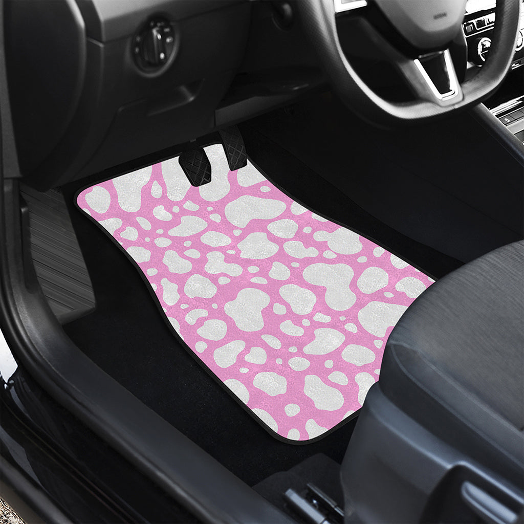 White And Pink Cow Print Front and Back Car Floor Mats