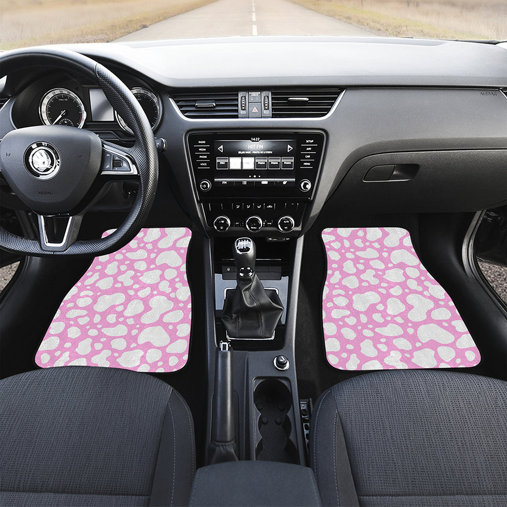 White And Pink Cow Print Front Car Floor Mats