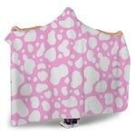 White And Pink Cow Print Hooded Blanket