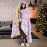 White And Pink Cow Print Hooded Blanket