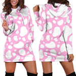 White And Pink Cow Print Hoodie Dress GearFrost