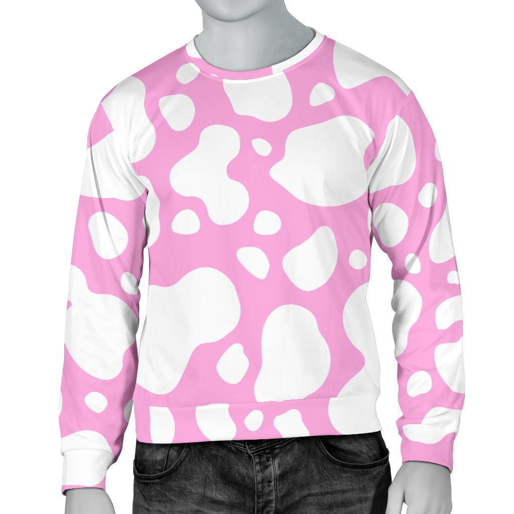 White And Pink Cow Print Men's Crewneck Sweatshirt GearFrost
