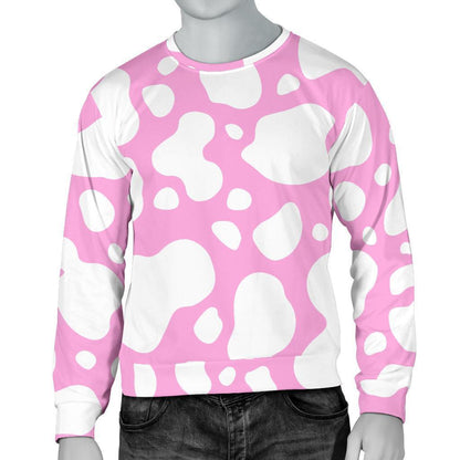 White And Pink Cow Print Men's Crewneck Sweatshirt GearFrost