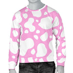 White And Pink Cow Print Men's Crewneck Sweatshirt GearFrost