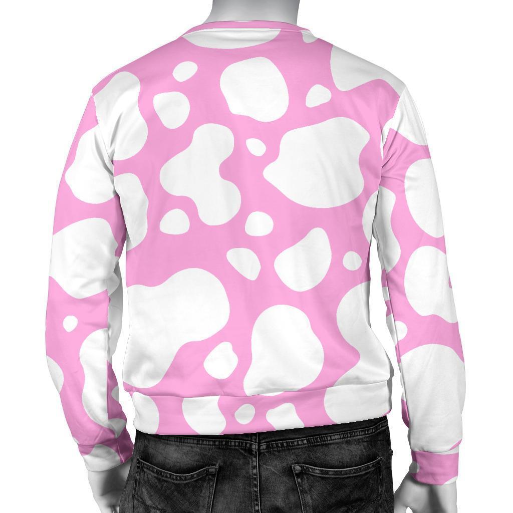 White And Pink Cow Print Men's Crewneck Sweatshirt GearFrost