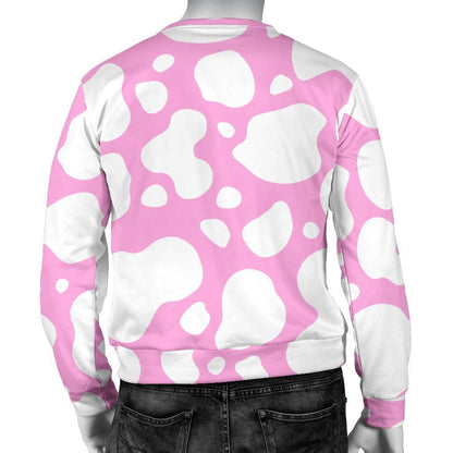 White And Pink Cow Print Men's Crewneck Sweatshirt GearFrost