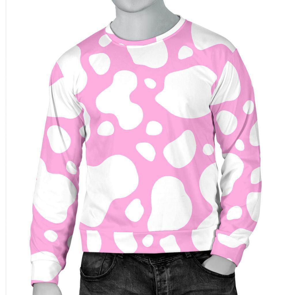 White And Pink Cow Print Men's Crewneck Sweatshirt GearFrost