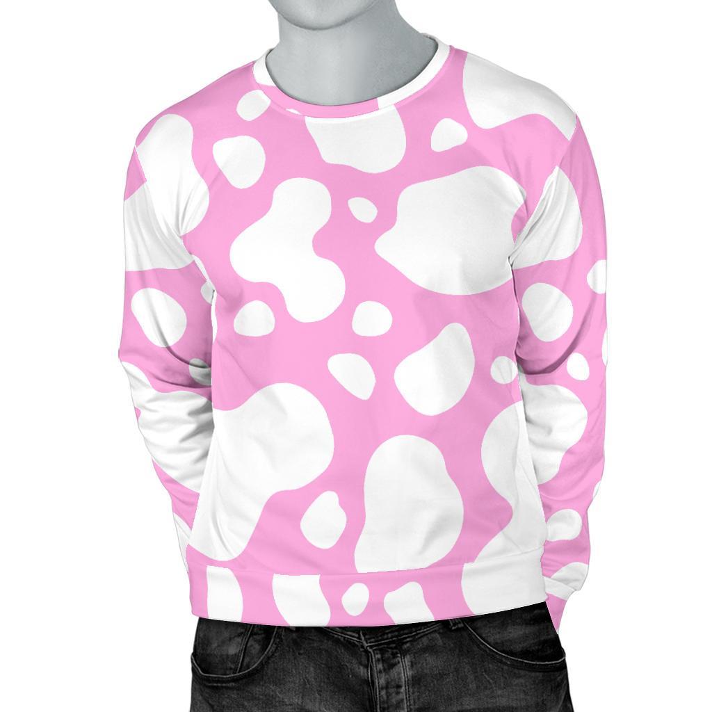 White And Pink Cow Print Men's Crewneck Sweatshirt GearFrost