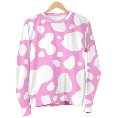 White And Pink Cow Print Men's Crewneck Sweatshirt GearFrost