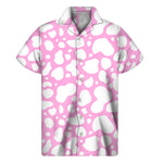 White And Pink Cow Print Men's Short Sleeve Shirt