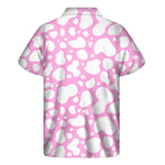 White And Pink Cow Print Men's Short Sleeve Shirt