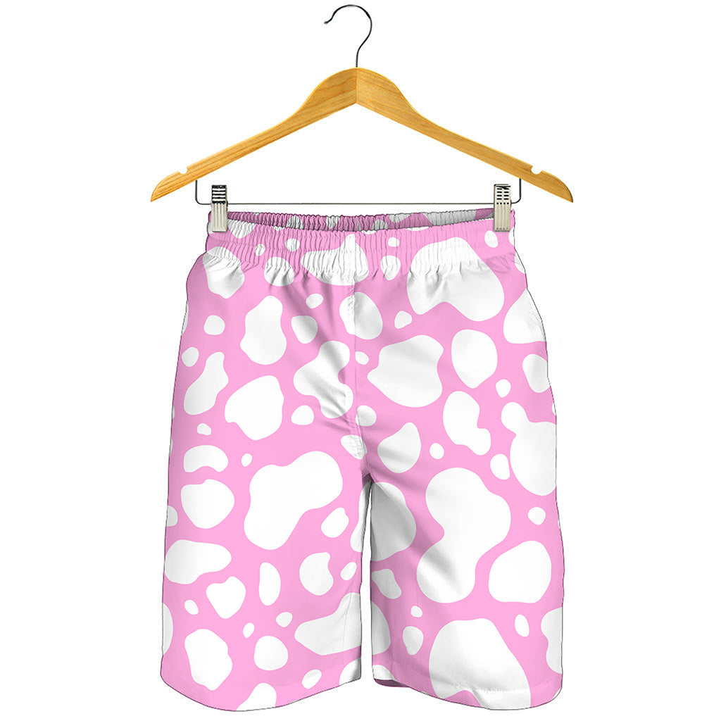 White And Pink Cow Print Men's Shorts