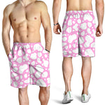 White And Pink Cow Print Men's Shorts