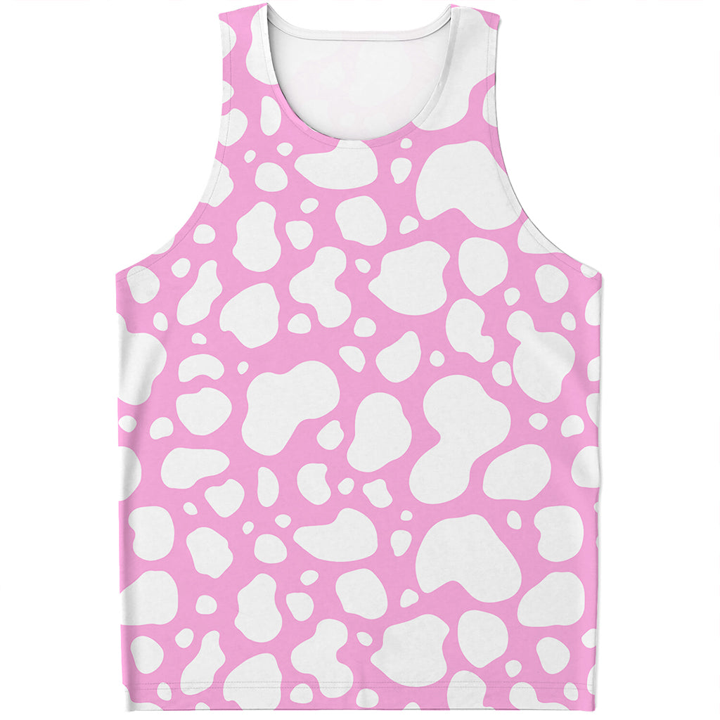 White And Pink Cow Print Men's Tank Top