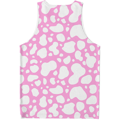 White And Pink Cow Print Men's Tank Top
