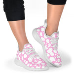 White And Pink Cow Print Mesh Knit Shoes GearFrost