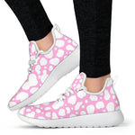 White And Pink Cow Print Mesh Knit Shoes GearFrost