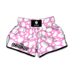 White And Pink Cow Print Muay Thai Boxing Shorts