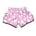 White And Pink Cow Print Muay Thai Boxing Shorts