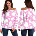White And Pink Cow Print Off The Shoulder Sweatshirt
