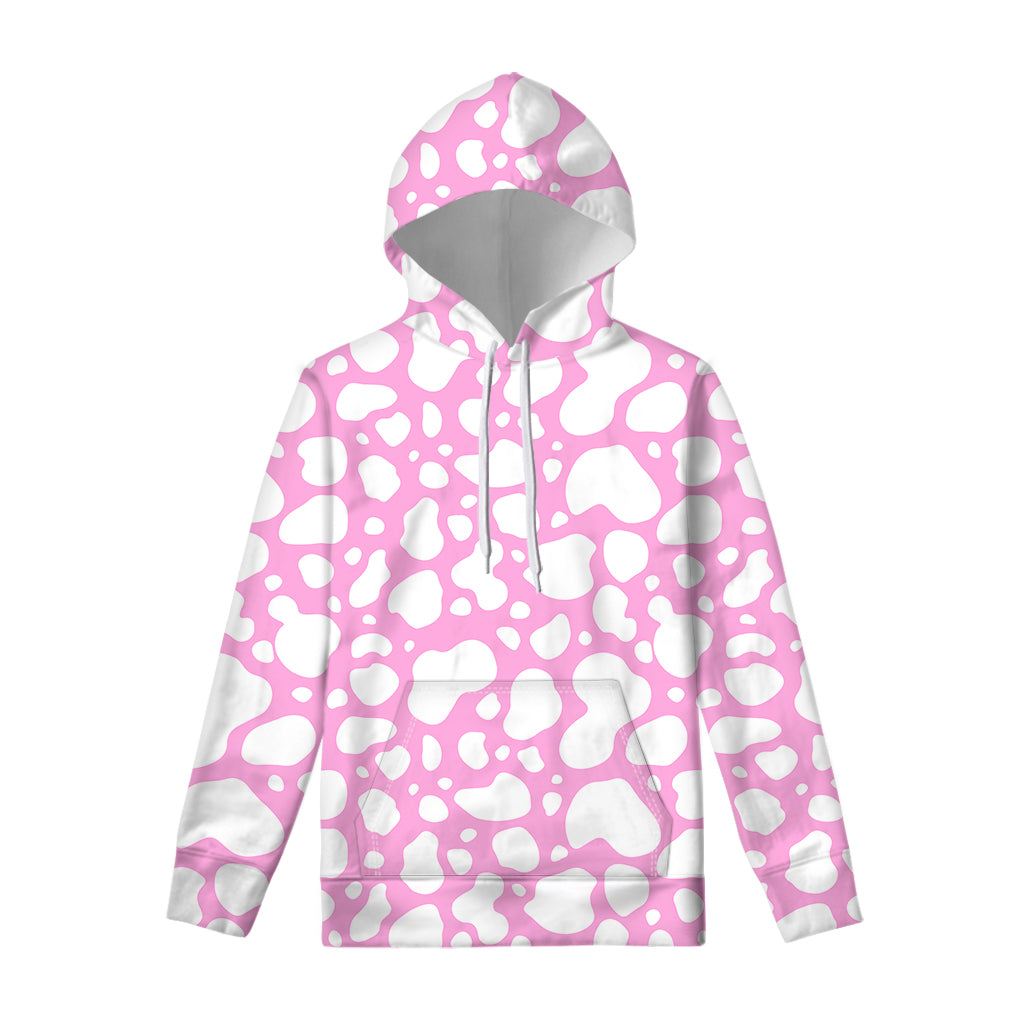 White And Pink Cow Print Pullover Hoodie
