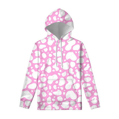 White And Pink Cow Print Pullover Hoodie