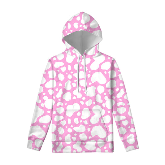 White And Pink Cow Print Pullover Hoodie