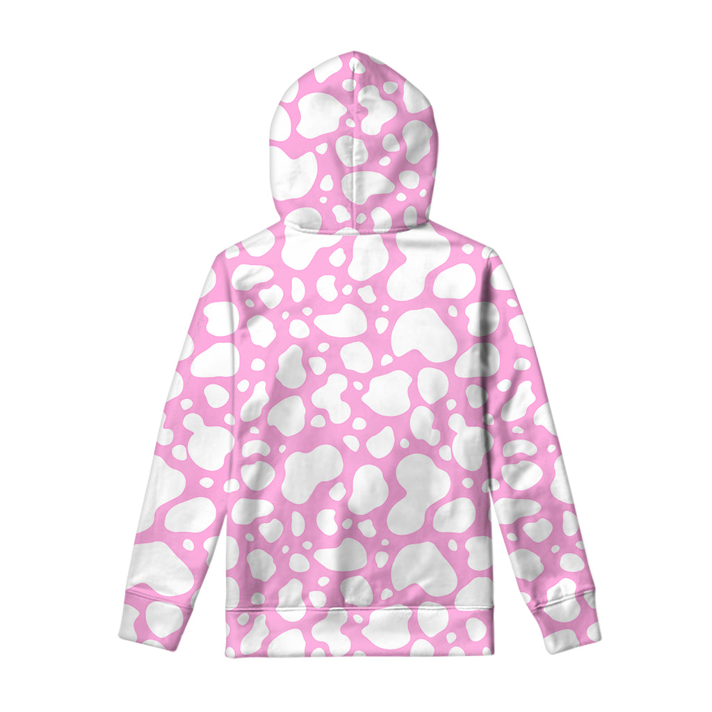 White And Pink Cow Print Pullover Hoodie