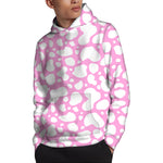 White And Pink Cow Print Pullover Hoodie