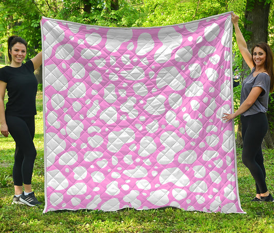 White And Pink Cow Print Quilt