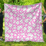 White And Pink Cow Print Quilt