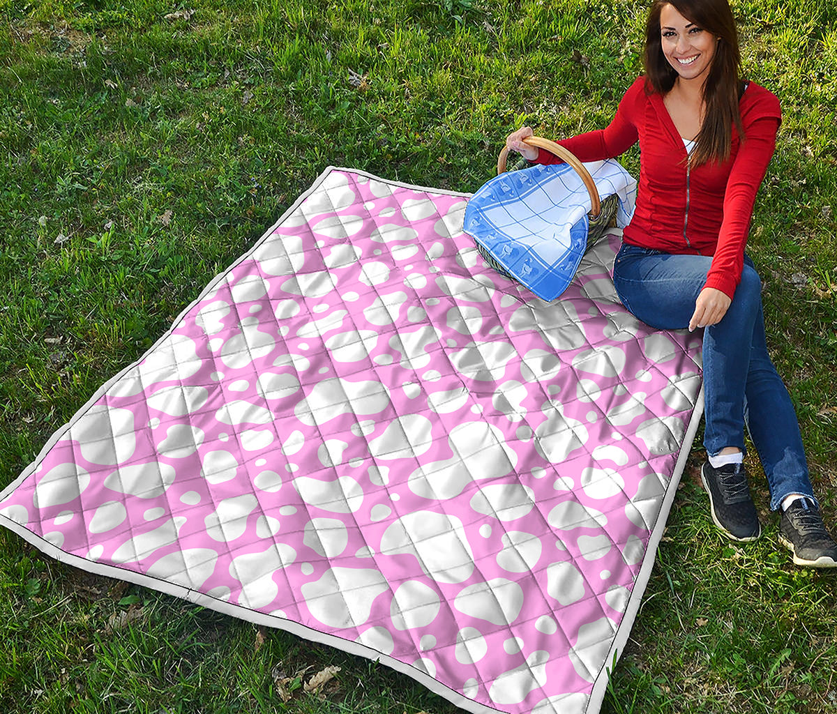 White And Pink Cow Print Quilt