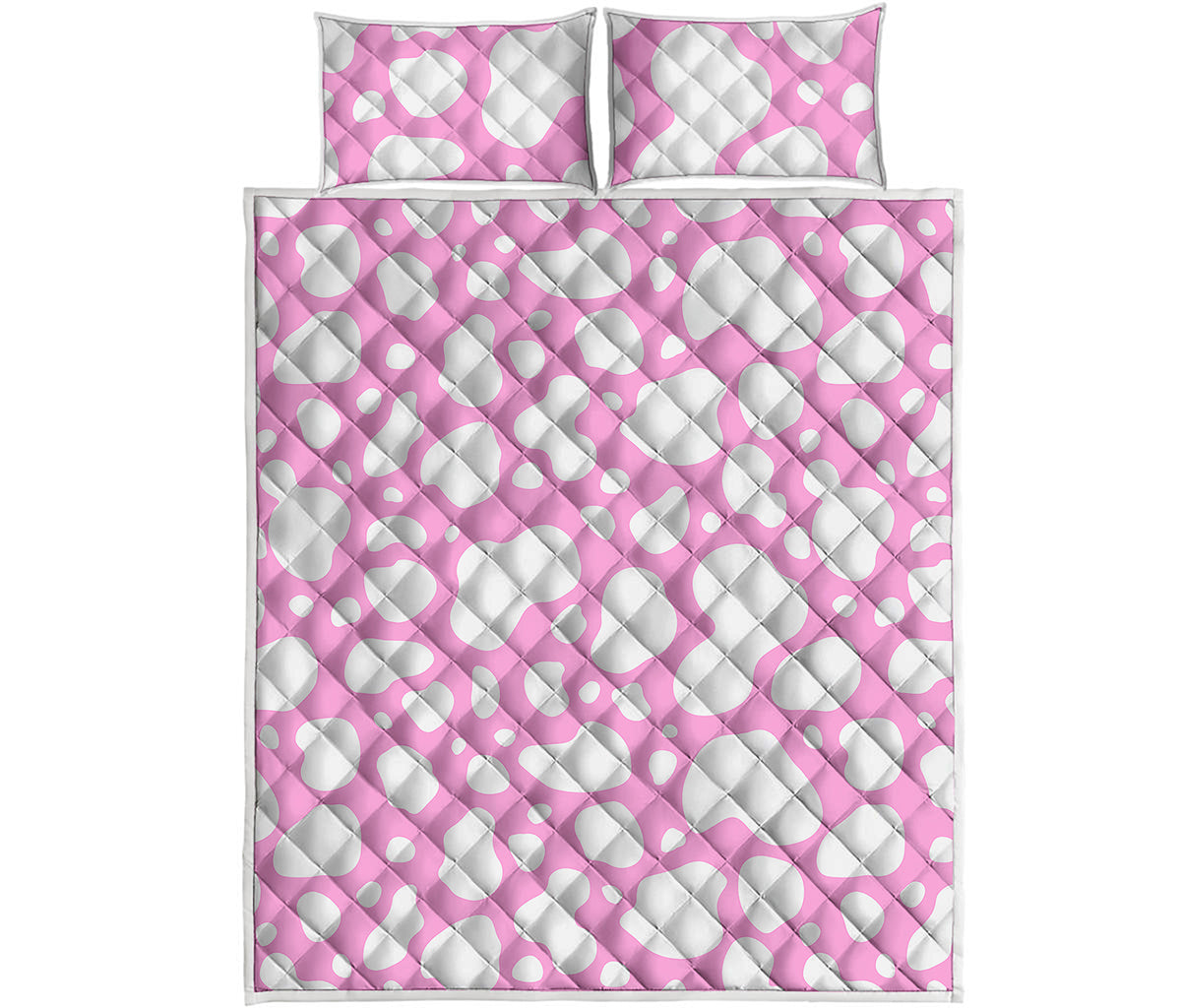 White And Pink Cow Print Quilt Bed Set