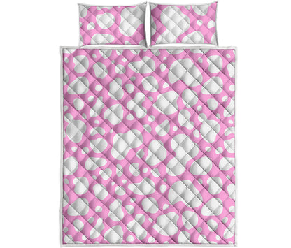 White And Pink Cow Print Quilt Bed Set