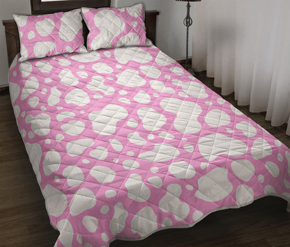 White And Pink Cow Print Quilt Bed Set