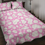 White And Pink Cow Print Quilt Bed Set