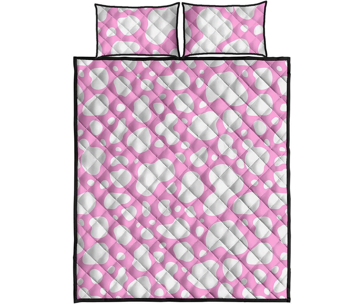 White And Pink Cow Print Quilt Bed Set
