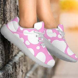 White And Pink Cow Print Sport Shoes GearFrost