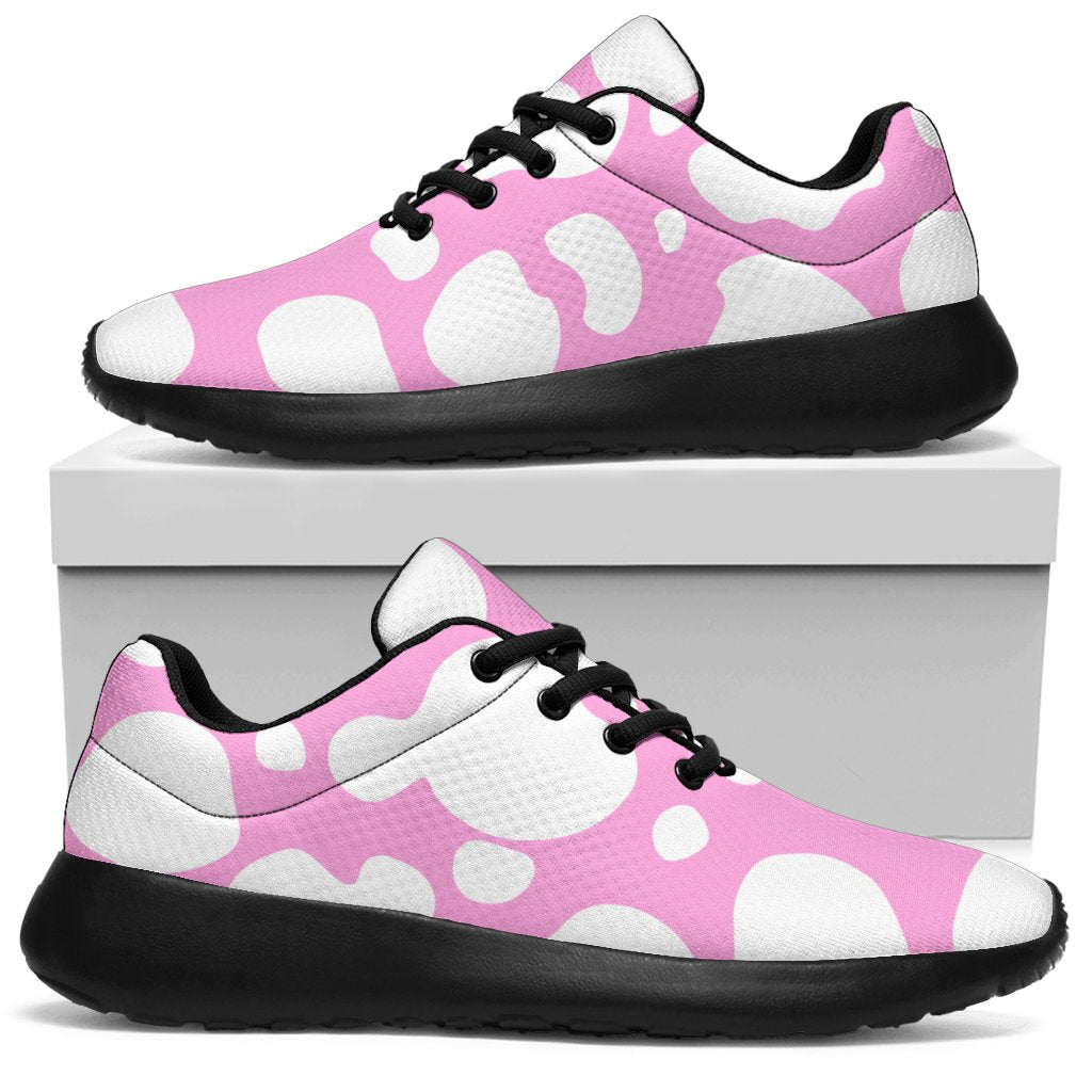 White And Pink Cow Print Sport Shoes GearFrost