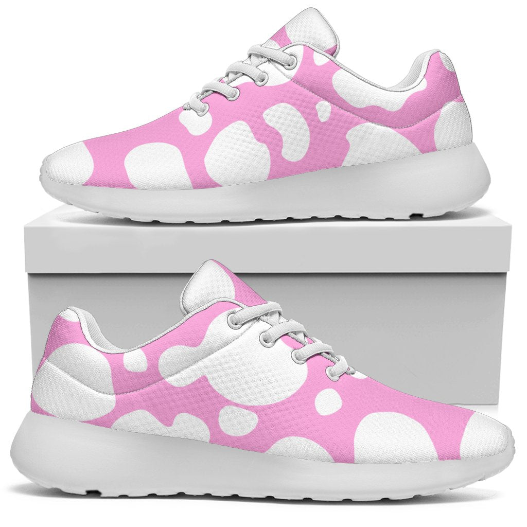 White And Pink Cow Print Sport Shoes GearFrost