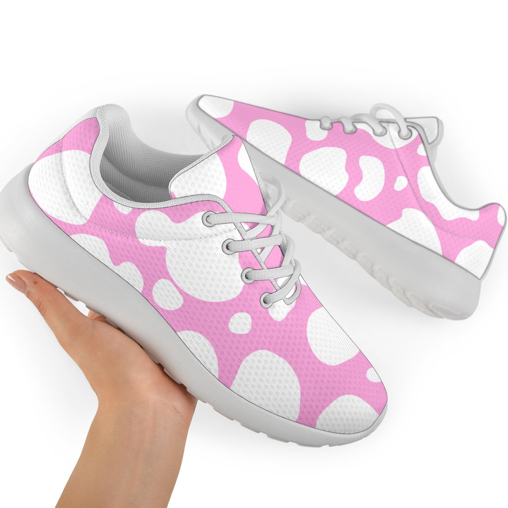 White And Pink Cow Print Sport Shoes GearFrost