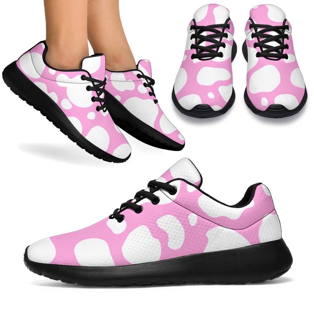 White And Pink Cow Print Sport Shoes GearFrost