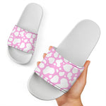 White And Pink Cow Print White Slide Sandals