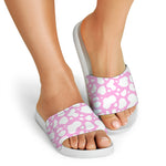 White And Pink Cow Print White Slide Sandals