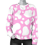 White And Pink Cow Print Women's Crewneck Sweatshirt GearFrost