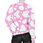 White And Pink Cow Print Women's Crewneck Sweatshirt GearFrost