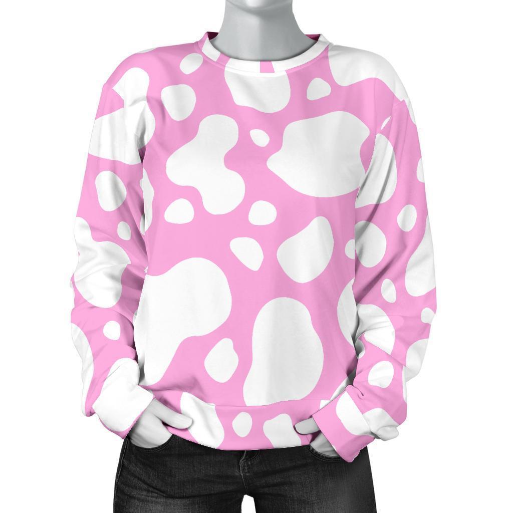 White And Pink Cow Print Women's Crewneck Sweatshirt GearFrost