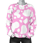 White And Pink Cow Print Women's Crewneck Sweatshirt GearFrost