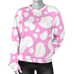 White And Pink Cow Print Women's Crewneck Sweatshirt GearFrost